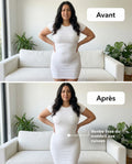 Before and after front view under a white dress
