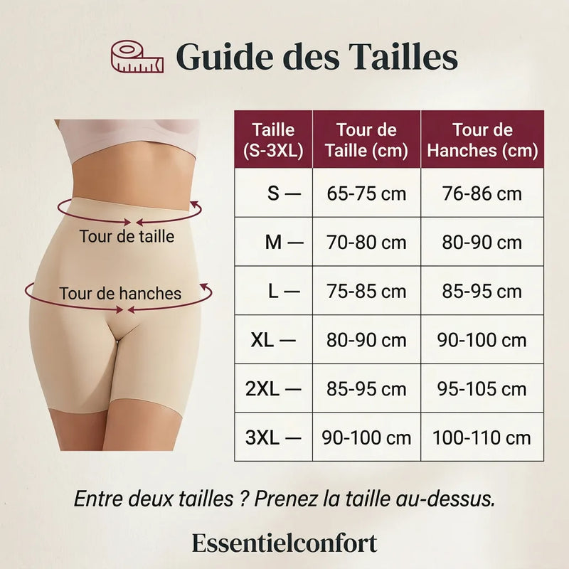 Size guide for the seamless shaper shorts