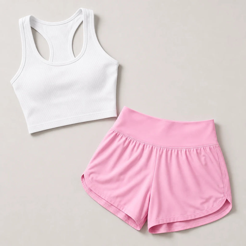 Mirage Cardio Shorts Petal Pink - premium flat lay