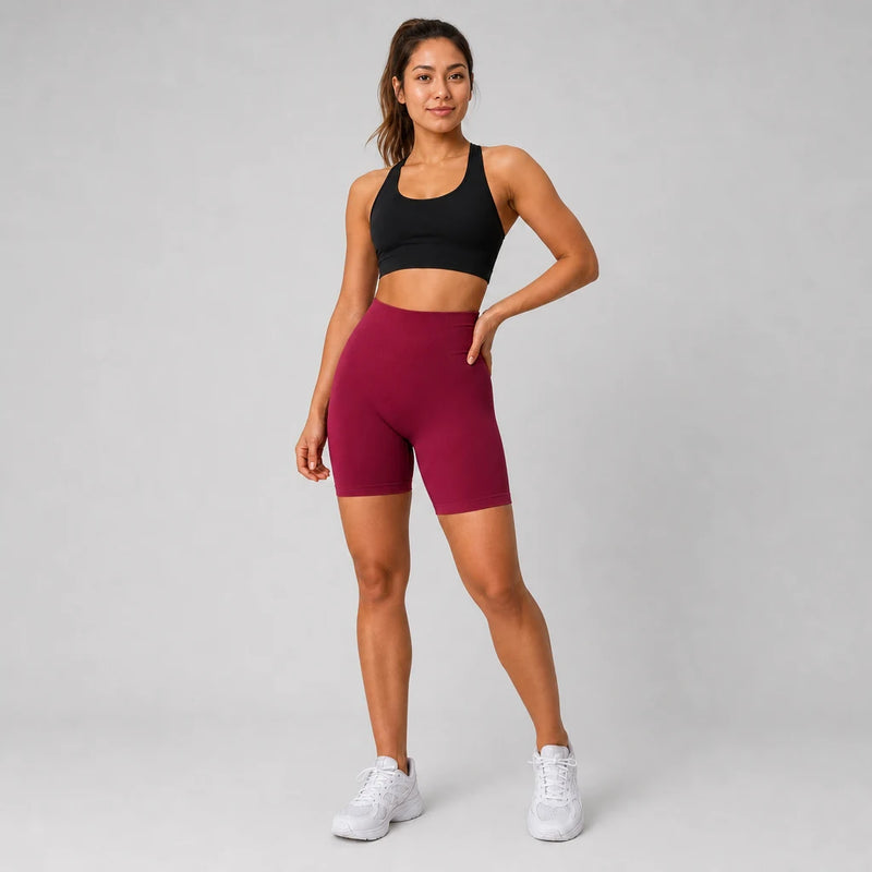 Nimble Midi Shorts Dull Berry Red - front camera gaze