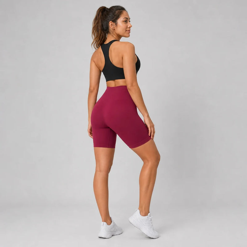 Nimble Midi Shorts Dull Berry Red - back fit