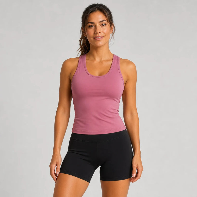 Smooth Seamless 2-in-1 Tank Juicy Mauve - front camera gaze
