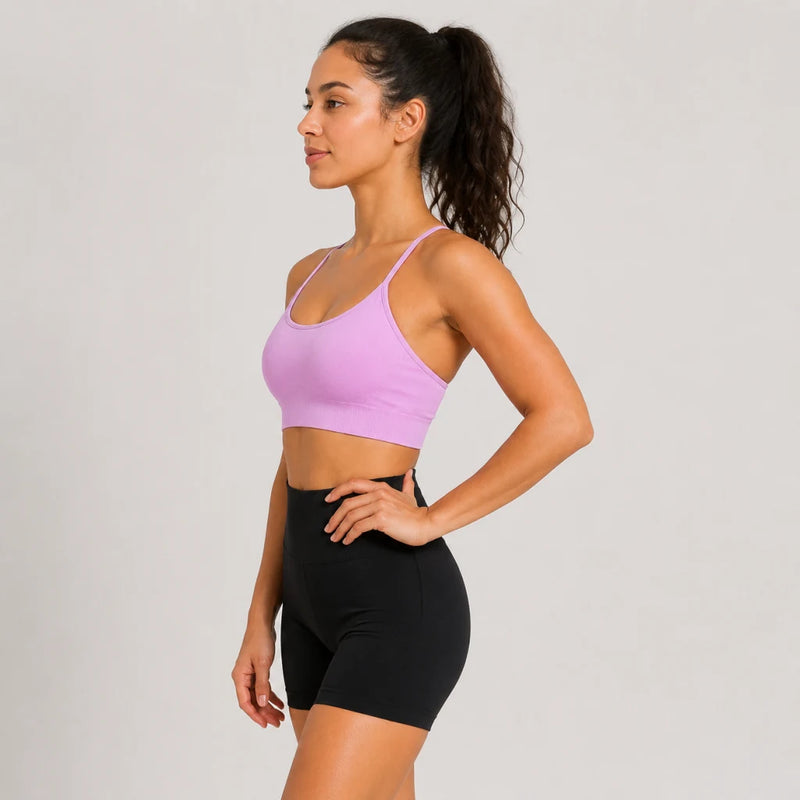 Smooth Seamless Strappy Sports Bra Lavender Pink - side profile