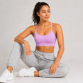 Smooth Seamless Strappy Sports Bra Lavender Pink - seated stretch